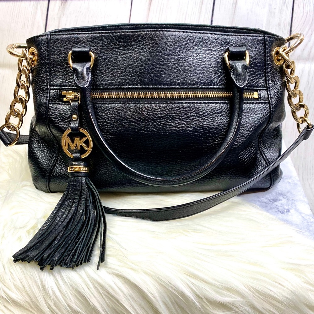 M I C H A E L K O R S : Black & Gold Leather Bag - Picture 1 of 6
